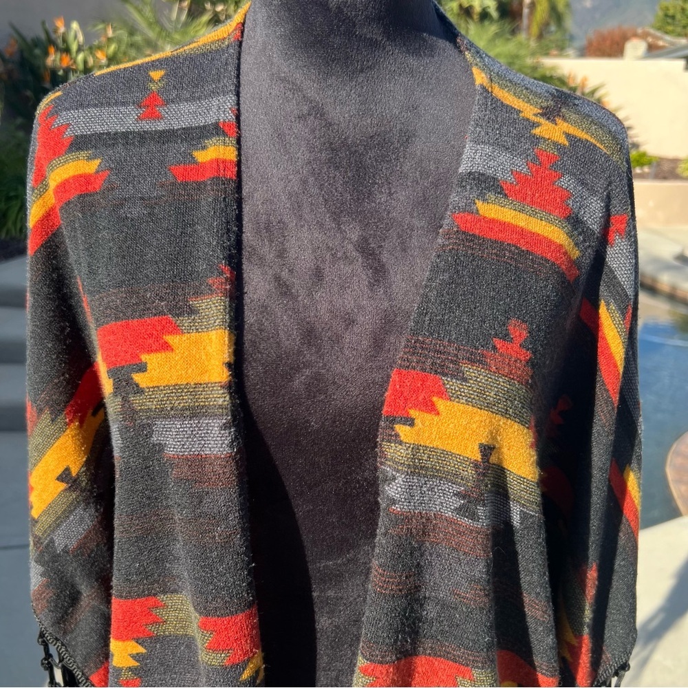 Wrangler Southwestern Fringe Cardigan Kimono Open Front Aztec Print Boho S/M - Picture 7 of 15